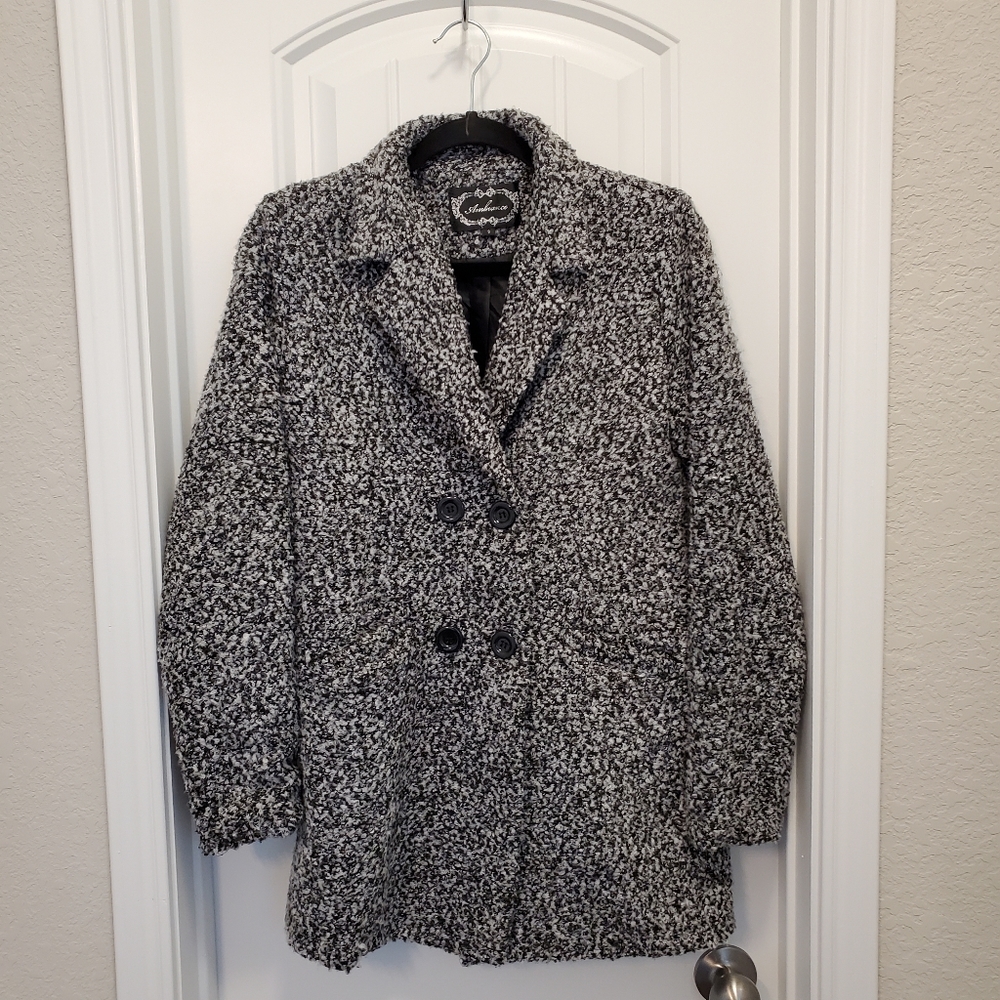 B&W Marled Double-Breasted Peacoat - S